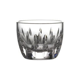 Waterford Enis Votive candle holder in clear crystal with cut floral and leaf pattern detailing around the base