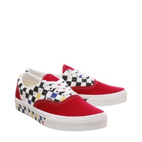 Vans Era Low Top Trainers in red and black multicolour checkerboard print, white laces, flat white sole
