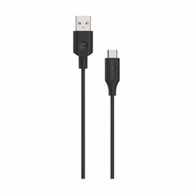 Cygnett Essentials USB-C 2.0 to USB-A Cable 1M in black, showing USB-A and USB-C connectors on a braided cable