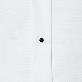Eton Bib Front Evening Shirt in white, close-up of black button fastening on textured bib placket detail