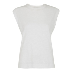 Whistles Easy Muscle Vest Top in white, 100% cotton, crew neck, sleeveless with structured shoulder detail
