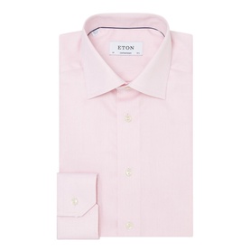 Eton Contemporary Fit Twill Shirt in pink, single cuff, spread collar, slim placket detail