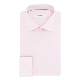 Eton Slim Double Twill Shirt in pink, single cuff regular fit, spread collar, displayed flat on white background