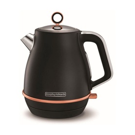 Morphy Richards Evoke Jug Kettle 1.5L in black with rose gold handle, lid ring, and base trim, 1.5L capacity