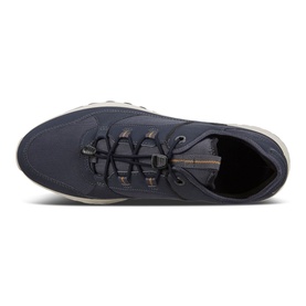 Ecco Exostride men's trainers in blue, top-down view showing lace-up closure, nubuck upper and light-coloured sole