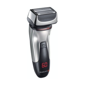 Remington F9 Ultimate Series Foil Shaver in silver and black with red LED battery display and triple foil head