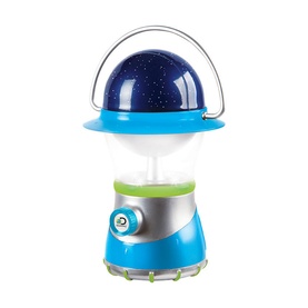 FAO Schwarz Starlight Lantern in multicolour, blue dome top with star projector, green and silver base, carry handle