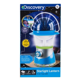 Discovery Starlight Lantern 2-in-1 LED lantern in blue and green, shown in packaging with starlight projection feature highlighted