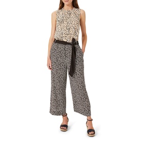 Model wearing Hobbs Flora Top in white leopard print, styled with matching printed wide-leg trousers and black sandals
