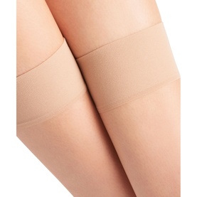 Falke Shelina Anklet Socks in Powder, ultra-sheer tan finish with non-reinforced toes, shown on legs from knee down