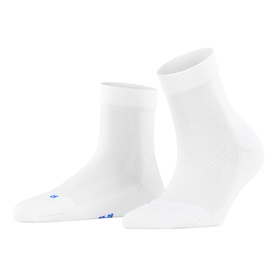Falke Cool Kick Socks in white, ankle length with blue logo detail, shown as a pair on invisible foot forms