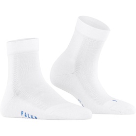 Falke Cool Kick Socks in white, ankle length with mesh texture and ribbed cuff, shown as a pair