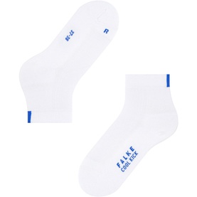 Falke Cool Kick Socks in white with blue logo detail, ankle length, shown as a pair front and back view