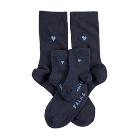 Falke Mini Me Socks Set in navy, two pairs with light blue heart embroidery, shown flat lay