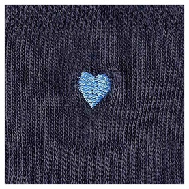 Falke Mini Me Socks Set in navy, close-up of light blue embroidered heart motif on fine-knit fabric