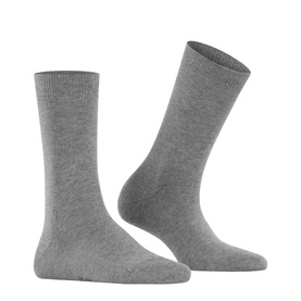 Falke Family Ankle Socks in light grey marl, mid-calf length, plain knit with reinforced toe, shown as a pair