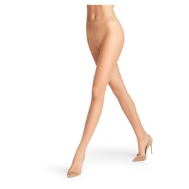Model wearing Falke Shelina Tights in Powder skin tone, 12 denier ultra-sheer finish with sandal toe, styled with nude heels
