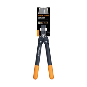 Fiskars PowerGear Hedge Shear HS72 in dark grey with orange grip handles, shown against white background