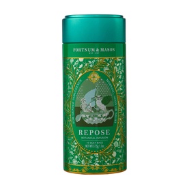 Fortnum & Mason Botanical Infusion Repose Tea Bags in decorative green and gold tin with illustrated fox motif