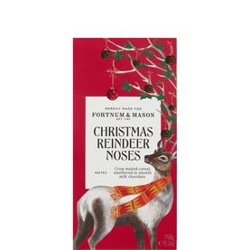 Fortnum & Mason Christmas Reindeer Noses 150g, red gift box with illustrated reindeer and festive foliage design