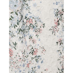 Phase Eight Franky Lace Dress in cream, close-up of floral print lace fabric with pink and blue flower details