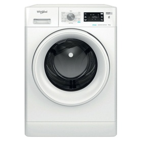 Whirlpool FreshCare 8kg 1400 Spin 6th Sense Clean washing machine in white with black drum door and digital control panel