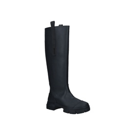 Ganni Gloria Over-The-Knee Recycled Boots in black, chunky rubber sole, pull tab, knee-high shaft, no model