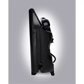 Russell Hobbs Large 5 Portion Health Grill in black, side profile view showing hinged lid, drip tray, and power cord