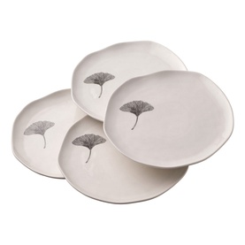 Belleek Ginkgo Leaf Dinner Plate Set of Four in white porcelain, featuring a delicate ginkgo leaf motif, set of four shown stacked