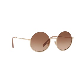 Miu Miu Round Sunglasses 0MU 69US in gold-tone metal with round brown gradient lenses and embellished frame detail