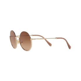 Miu Miu Round Sunglasses 0MU 69US in gold-tone metal with round frames and gradient brown lenses, nude temples