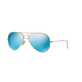 Ray-Ban Aviator Sunglasses RB3025 in gold metal frame with blue mirror lenses, classic teardrop shape