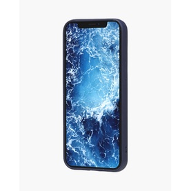 DBramante Grenen iPhone 12/12 Pro Ocean Blue Case in blue, showing ocean wave screen display, slim profile with dark frame