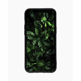 DBramante Grenen iPhone 12/12 Pro Black Case with tropical green leaf print on screen, black protective bumper edges