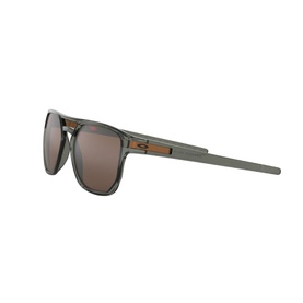 Oakley Latch Beta Square Sunglasses in green, square frames with brown-tinted lenses and slim temple arms, three-quarter view