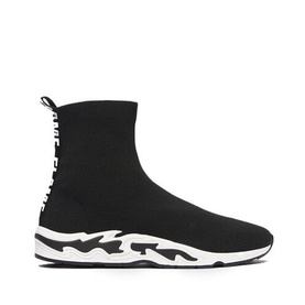 Sandro Flame Sock Trainers in black, pull-on knit upper, chunky white rubber sole with flame graphic detailing