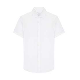 Reiss Holiday Linen Slim Fit Shirt in white, short-sleeved with a spread collar and button-front placket