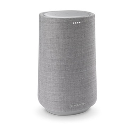 Harman Kardon Citation 100 Speaker in light grey fabric finish with touch controls on top, cylindrical upright design
