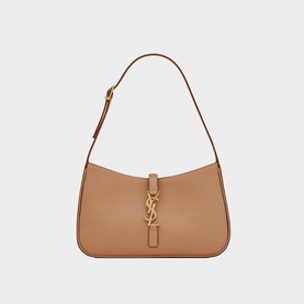 Saint Laurent Le 5 &Agrave; 7 Leather Hobo Bag in brown calfskin with gold-tone YSL clasp and adjustable top handle strap