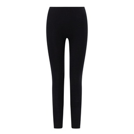 Hanro Silk Cashmere Leggings in black, slim fit with elasticated waistband, flatlay view