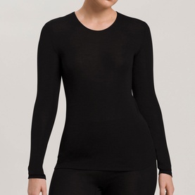 Long Sleeve Wool Silk Top Black