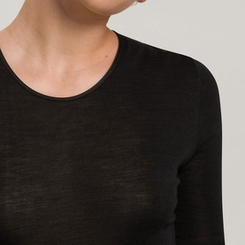 Long Sleeve Wool Silk Top Black