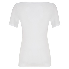 Hanro Soft Touch Short Sleeve Top in white, rear view, fitted silhouette with short sleeves and scoop neckline