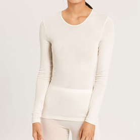 Woolen Silk Long Sleeve Top White