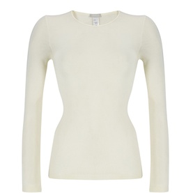 Woolen Silk Long Sleeve Top White