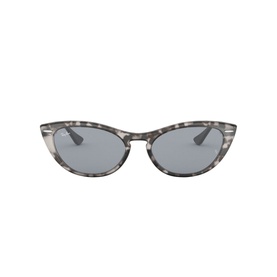Ray-Ban 0RB4314N Cat Eye Sunglasses in grey tortoiseshell with blue-grey lenses, front-facing view