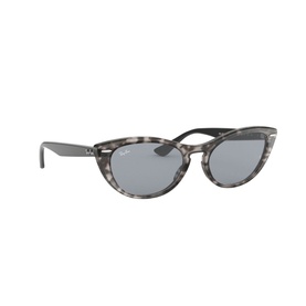 Ray-Ban 0RB4314N Cat Eye Sunglasses in grey tortoiseshell with blue-grey lenses and black temples