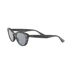 Ray-Ban 0RB4314N Cat Eye Sunglasses in grey striped multi-tone frames with smoke lenses, angled side view