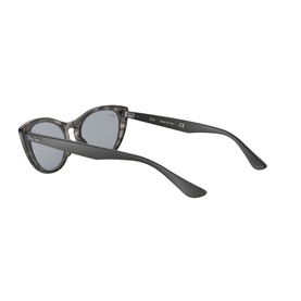 Ray-Ban 0RB4314N Cat Eye Sunglasses in grey tortoiseshell, angled rear view showing blue-grey lenses and slim dark temples