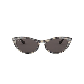 Ray-Ban Havana Cat Eye Sunglasses 0RB4314N in grey tortoiseshell, slim cat-eye frame with dark grey lenses, front view